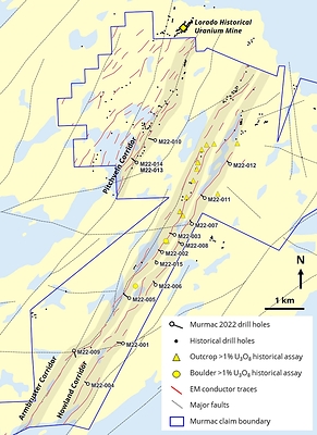 Figure 2: Location of the 2022 drill holes completed on the Murmac Uranium Project. (CNW Group/Fortune Bay Corp.)