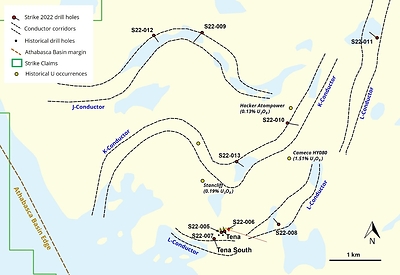 Figure 2: Location of the nine drill holes completed on the Strike Uranium Project. (CNW Group/Fortune Bay Corp.)