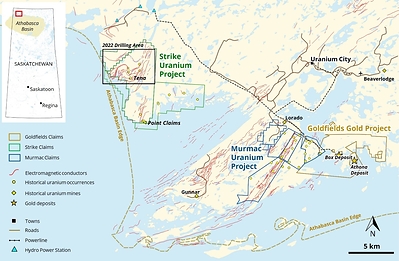 Figure 1: Location of Fortune Bay’s Strike, Murmac and Goldfields Projects. (CNW Group/Fortune Bay Corp.)