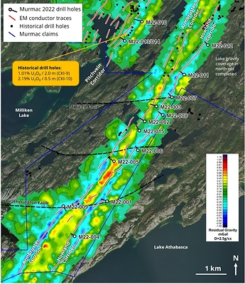Figure 3: Location of the drill holes completed on the Murmac Uranium Project. (CNW Group/Fortune Bay Corp.)