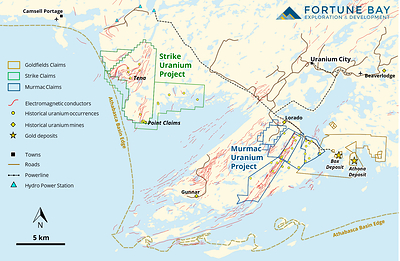 Figure 2: Location of the Goldfields, Strike and Murmac Projects. (CNW Group/Fortune Bay Corp.)