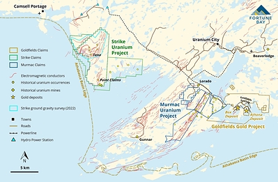 Figure 2: Location of the Goldfields, Strike and Murmac Projects. (CNW Group/Fortune Bay Corp.)
