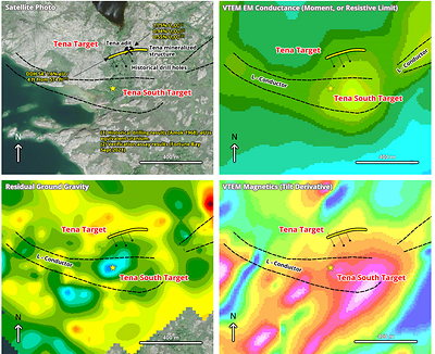 Figure 4. Drill target areas at Tena and Tena South. (CNW Group/Fortune Bay Corp.)