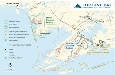 Figure 1: Location of the Goldfields, Strike and Murmac Projects. (CNW Group/Fortune Bay Corp.)