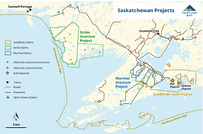 Figure 2: Location of the Goldfields, Strike and Murmac Projects. (CNW Group/Fortune Bay Corp.)