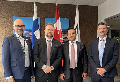 From left:
Giuseppe Campanelli, Metso President, North and Central America, Mikko Rantaharju, Metso Vice President, Hydrometallurgy, Zeeshan Syed, Avalon President, Rickardo Welyhorsky, Avalon Chief Operational Officer. (CNW Group/Avalon Advanced Materials Inc.)