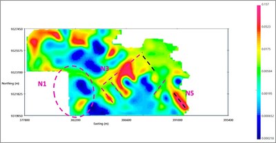 Figure 1: KRL North: B - Conductivity model (elevation 175m) (CNW Group/Kainantu Resources Ltd.)
