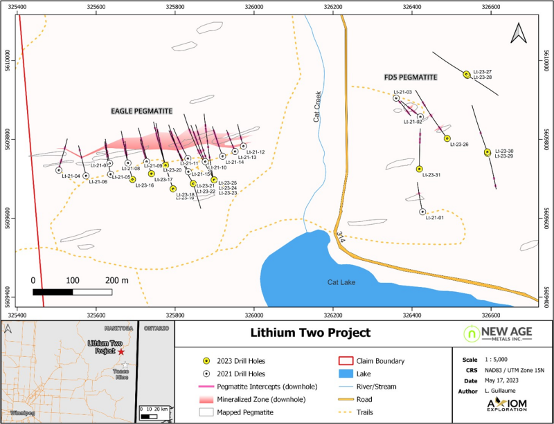Figure
   
   
    
    
    2
   
   
    : LT-23-26 Spodumene
bearing pegmatite intercept, 99.6 m - 101.2 m