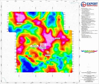 Figure 4: Preliminary Apparent Conductivity at KRL South – Tirokave Block (CNW Group/Kainantu Resources Ltd.)