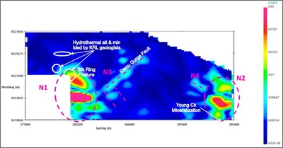 Figure 3: KRL North: A - Magnetic model (elevation -125m) (CNW Group/Kainantu Resources Ltd.)