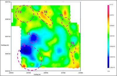 Figure 5: Tirokave C – Conductivity model (elevation 1600m) (CNW Group/Kainantu Resources Ltd.)