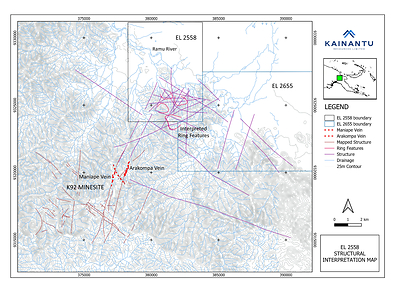 Figure 1: KRL North – Interpreted Ring feature and regional setting (CNW Group/Kainantu Resources Ltd.)