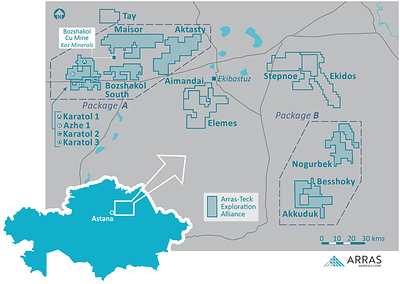 Figure 4. Arras Minerals Elemes Project and project portfolio located in Pavlodar, Northeastern Kazakhstan. (CNW Group/Arras Minerals Corp.)