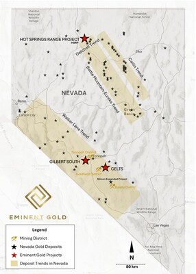 Fig 1.  Location of Eminent’s Hot Springs Range Project in Nevada (CNW Group/Eminent Gold Corp.)