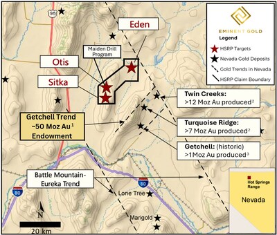 Figure 2.  Location Map of HSRP relative to the Getchell Trend (CNW Group/Eminent Gold Corp.)