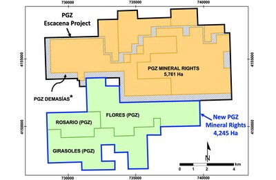 Figure 1 – Mineral Rights Map showing the location of the new Flores, Rosario and Girasoles areas (CNW Group/Pan Global Resources Inc.)