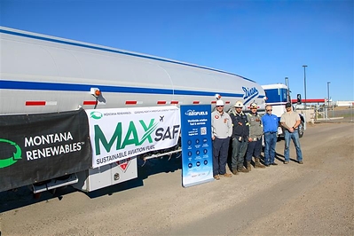 MRL sent its first shipment of MaxSAF blended. Pictured from left to right: Jason Pence, Calumet Assistant Superinteendent; Levi Lee, Calumet Loader; Jacob Miller, Calumet Loader; Glade Westood, Dixon Senior Corporate Safety Director; and Kolton Messerly, Dixon Truck Driver.