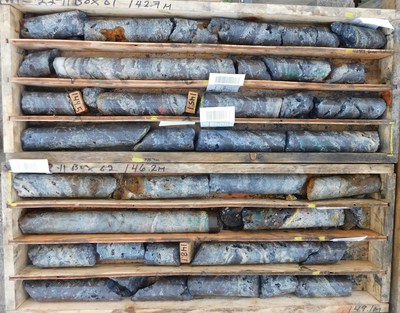 Photo 10. Portion of massive sulfide interval WPC22-11 
139.1 – 150.6 – 11.5 meters (CNW Group/Western Alaska Minerals Corp.)
