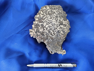 Figure 3 –  459,000 g/t (14,688 oz/ton) vein fragment containing abundant visible native silver.