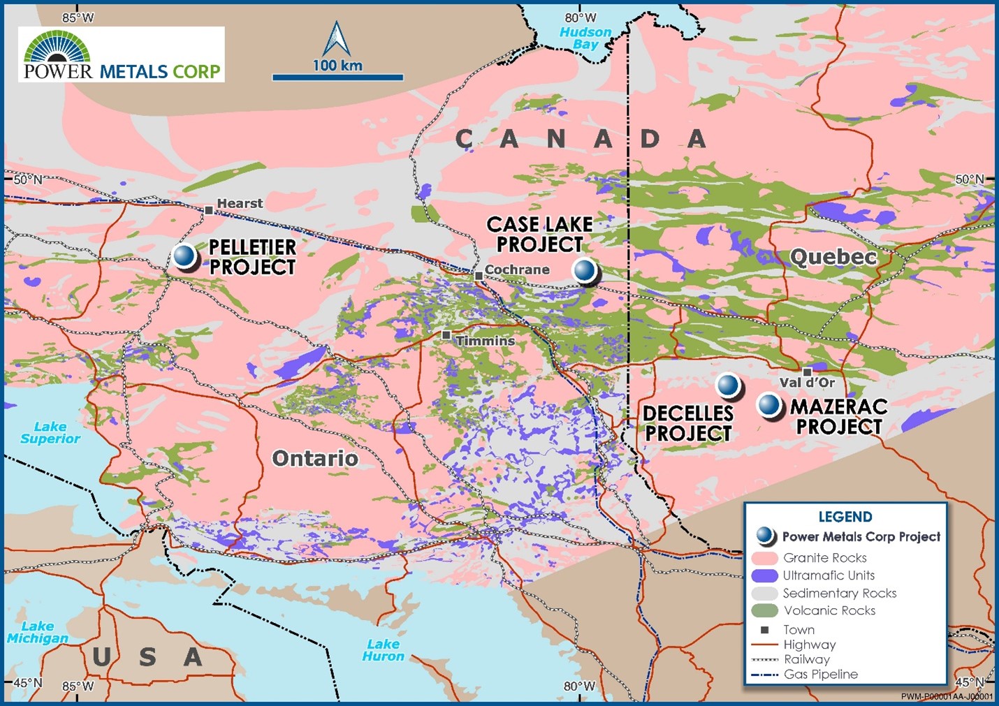 Figure 8 – Map of Power Metals current project in northeastern Ontario and northwestern Quebec, Canada (CNW Group/Power Metals Corp.)