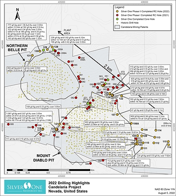 Figure 1 – Drill Collars and Significant Assays of the 2022 RC drilling.
