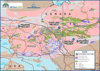 Figure 7 – Map of Power Metals current project in northeastern Ontario and northwestern Quebec, Canada (CNW Group/Power Metals Corp.)