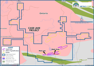 Figure 3 – Map of the Case Lake project in northeastern Ontario, Canada (CNW Group/POWER METALS CORP)