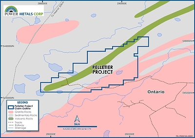Figure 2 - Map of the recently staked Pelletier Project in northeast Ontario, Canada (CNW Group/POWER METALS CORP)