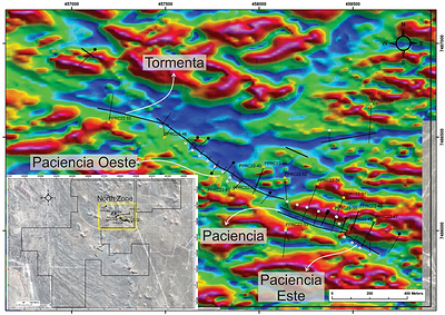 Figure 3: Regional ground magnetics map of the Phase II drill hole locations (yellow dots) in the North Zone. White dots represent Phase I hole locations. Black dots are historical holes. (CNW Group/Astra Exploration Limited)