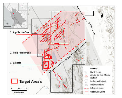 Figure 2: Target Areas Map - High priority target areas for initial drilling (shown as red rectangles). Each area is open in all direction, known mineralization extends beyond each area, and each area may be connected. (CNW Group/Angel Wing Metals Inc.)
