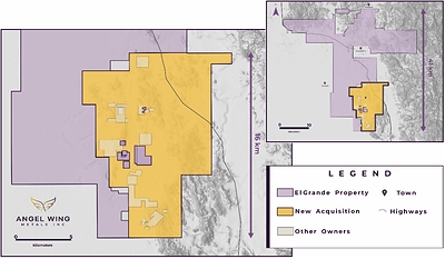 Figure 1- El Grande claim location map showing the location of the La Reyna Claim group.jpg (CNW Group/Angel Wing Metals Inc.)