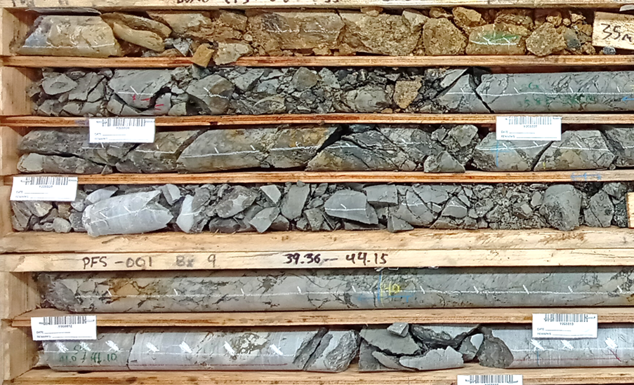 Figure 2: Schematic NE-SW geological section (+/-25m) through PFS-002. Significant copper mineralization has been intersected outside of the current open-pit design.