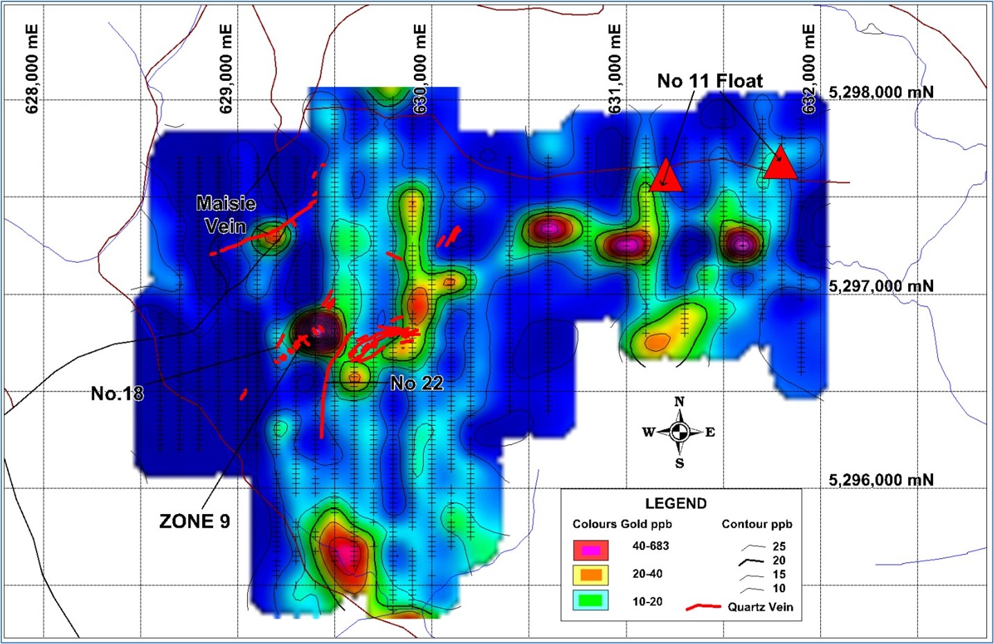 Figure 1: Menneval Soil Grid - Gold (ppb)