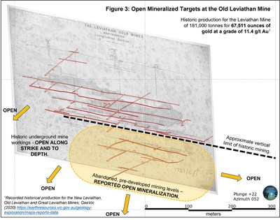 Figure 3: Open Mineralized Targets at the Old Leviathan Mine (CNW Group/Leviathan Gold Ltd)