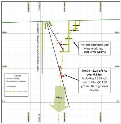Figure 3: Sectional view through the Excelsior Reef. (CNW Group/Leviathan Gold Ltd)