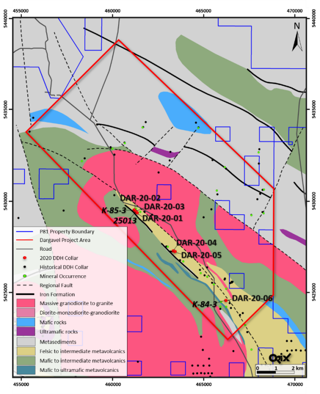 Figure 2: Project 81- Dargavel Gold
Property
    
    Geology Map with Drill Hole Locations
