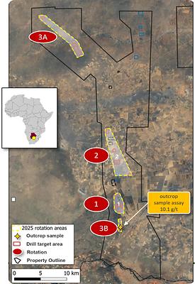 Kraaipan Gold Project area and areas drilled during the three rotations of Reve (CNW Group/North Arrow Minerals Inc.)