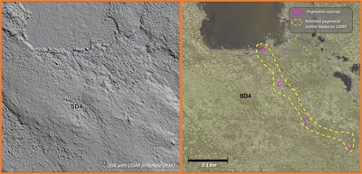 Inferred extent of the SD4 Pegmatite based on Lidar image, LDG Project, NWT (CNW Group/North Arrow Minerals Inc.)
