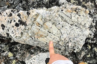 Spodumene megacryst at SD2 Pegmatite, LDG Project, NWT. (CNW Group/North Arrow Minerals Inc.)
