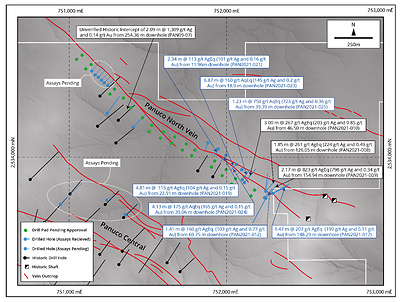 Figure 1: Summary of recent assays results (shown blue) for Panuco North. (CNW Group/Zacatecas Silver Corp.)