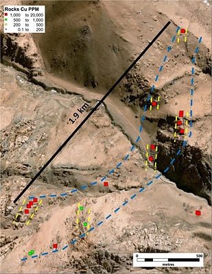 Figure 4. Detail of the Cu values at the Campamento target. (CNW Group/Sable Resources Ltd.)