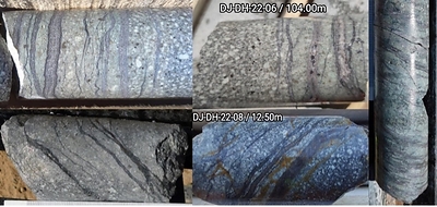 Figure 1. Examples of porphyry mineralization intercepted in holes 6 and 8 at the Punta Cana porphyry target. (CNW Group/Sable Resources Ltd.)