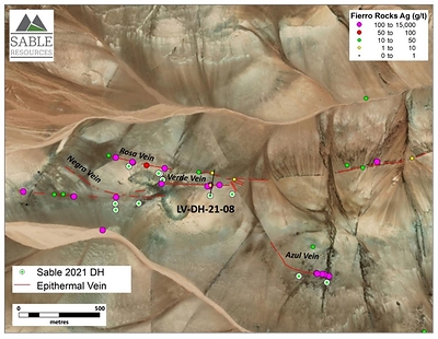 Figure 2. Detailed location of hole LV-DH-21-08 at La Verde Zone (CNW Group/Sable Resources Ltd.)