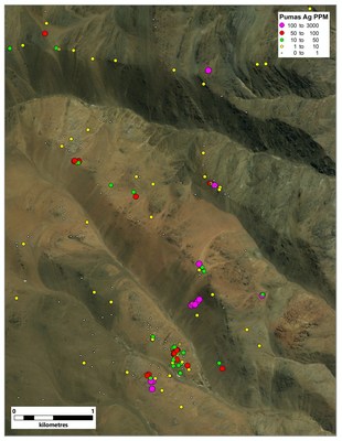 Figure 4. Ag values at Los Pumas (CNW Group/Sable Resources Ltd.)