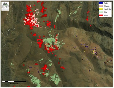 Figure 1. ASTER anomalies around Los Pumas (CNW Group/Sable Resources Ltd.)