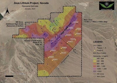Figure 1 – Resource Model Plan View; colours represent Li grades as indicated on the right. (CNW Group/CDN Maverick Capital Corp)