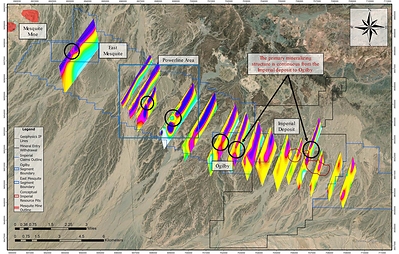 FIGURE 2: Georeferenced ground resistivity sections intersecting the western area targets and mentioned subsurface anomalies (CNW Group/Kore Mining)