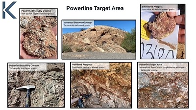 FIGURES 3-5: Photo compilations of the western area prospects Ogilby, Powerline/Smoketree/Ironwood, and East Mesquite (CNW Group/Kore Mining)