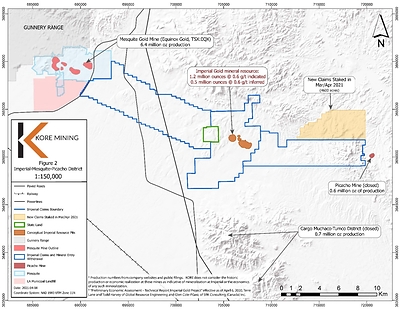 FIGURE 2: IMPERIAL GOLD PROJECT CLAIMS MAP (CNW Group/Kore Mining)