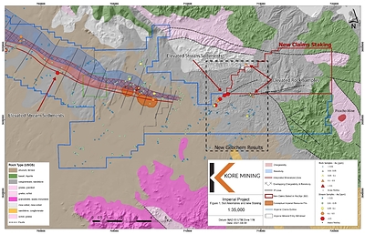 FIGURE 1: DRY STREAM / “ARROYO” SAMPLING - GOLD ANOMALY MAP (CNW Group/Kore Mining)